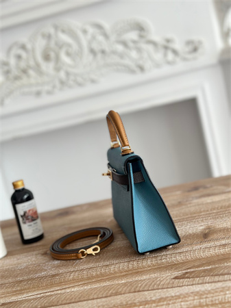 H**mes kelly mini ii bag epsom leather denim fonce/ecorce/sesame hs