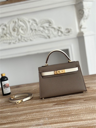 H**mes kelly mini ii bag epsom leather etoupe/craie hs