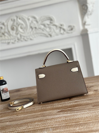 H**mes kelly mini ii bag epsom leather etoupe/craie hs