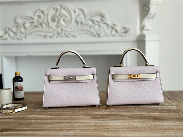 H**mes kelly mini ii bag epsom leather mauve pale/craie hs