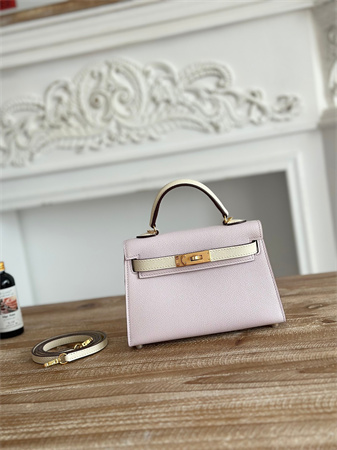 H**mes kelly mini ii bag epsom leather mauve pale/craie hs