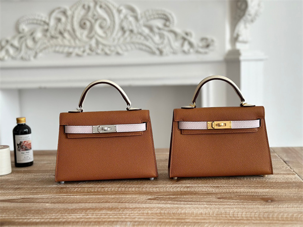 H**mes kelly mini ii bag epsom leather gold/mauve pale/craie hs