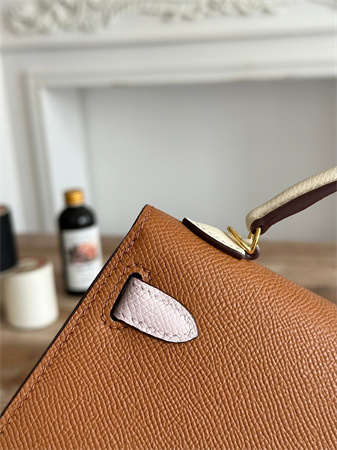 H**mes kelly mini ii bag epsom leather gold/mauve pale/craie hs