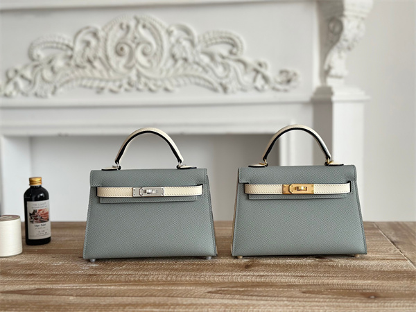 H**mes kelly mini ii bag epsom leather gris glacier/craie hs