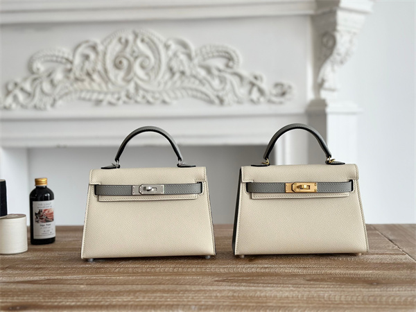 H**mes kelly mini ii bag epsom leather craie/gris glacier hs