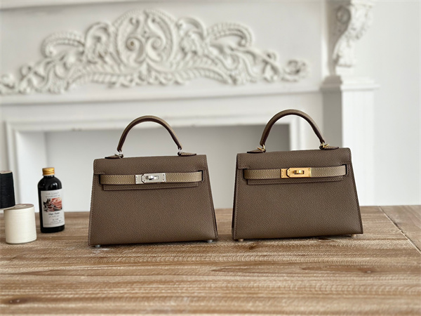 H**mes kelly mini ii bag epsom leather etoupe/gris tourterelle hs