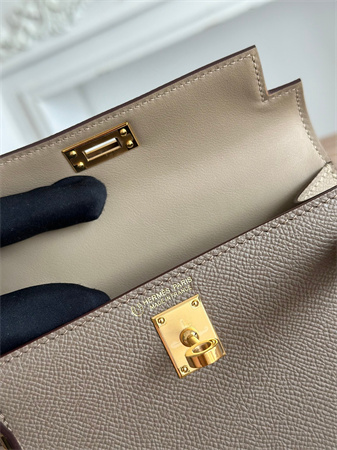 H**mes kelly mini ii bag epsom leather etoupe/gris tourterelle hs