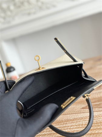 H**mes kelly mini ii bag epsom leather craie/black hs