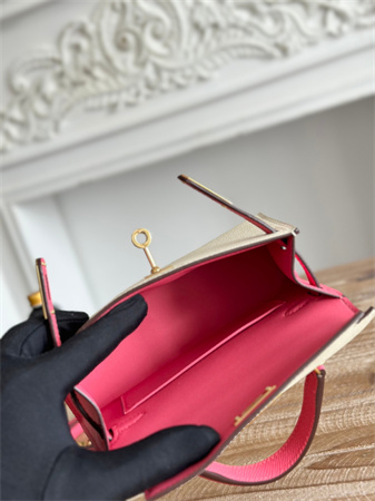 H**mes kelly mini ii bag epsom leather craie/lipstick pink hs