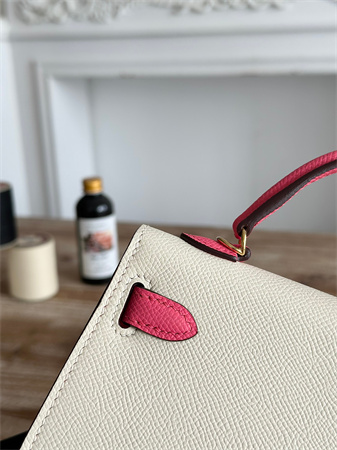 H**mes kelly mini ii bag epsom leather craie/lipstick pink hs