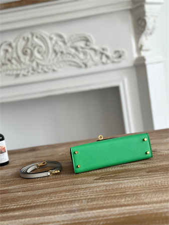 H**mes kelly mini ii bag epsom leather vert comics/craie hs