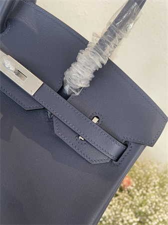 Bir.kin Shoulder Bag 29 Swift Leather Gold/Silver Tone Metal Deep Blue Color HS