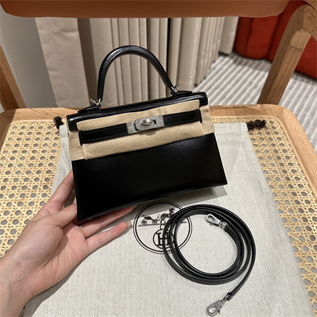 H**mes kelly mini ii bag box leather gold/silver tone metal black hs