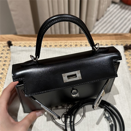 H**mes kelly mini ii bag box leather gold/silver tone metal black hs