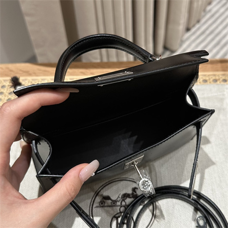 H**mes kelly mini ii bag box leather gold/silver tone metal black hs