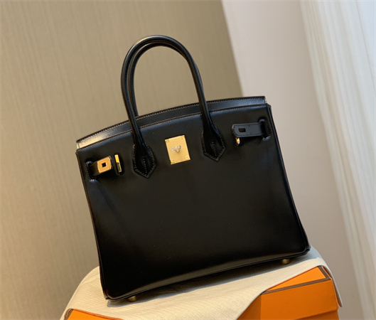 Bir.kin Bag Box Leather 25/30 Gold/Silver Hardware In Black HS
