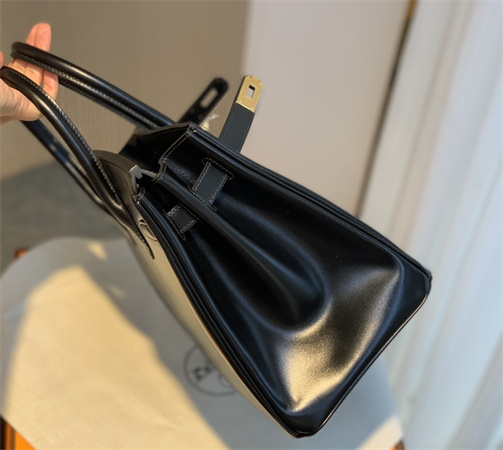 Bir.kin Bag Box Leather 25/30 Gold/Silver Hardware In Black HS