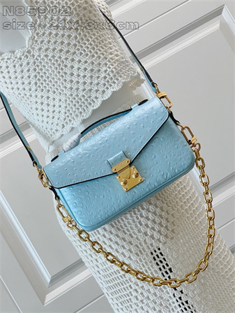 L.V POCHETTE M??TIS EAST WEST Ostrich Leather Blue N85902