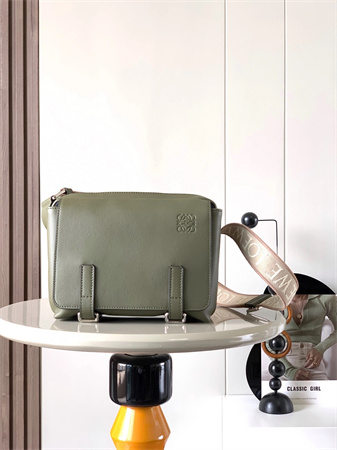 l0ew* xs military messenger bag in S*pple smooth calfskin and jacquard khaki green