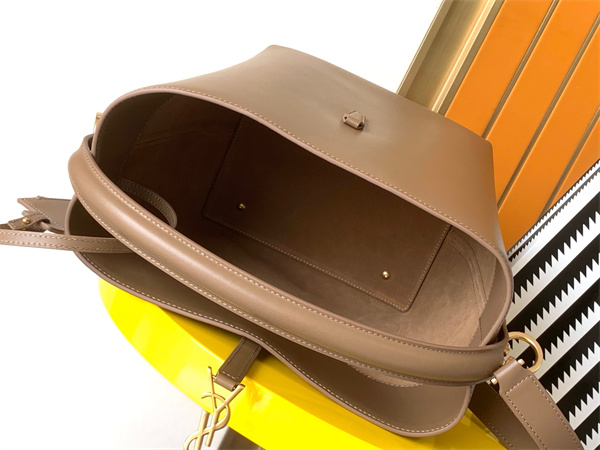 Y.S.L LE 37 In Shiny Leather Brown Bucket Bag