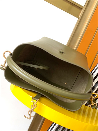 Y.S.L LE 37 In Shiny Leather Green Bucket Bag