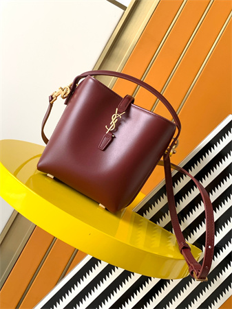 Y.S.L LE 37 Mini In Burgundy Shiny Leather Bucket Bag