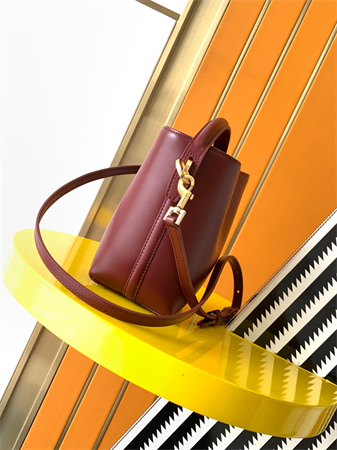 Y.S.L LE 37 Mini In Burgundy Shiny Leather Bucket Bag