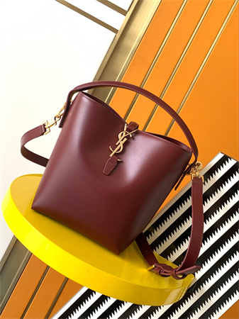 Y.S.L LE 37 Small In Burgundy Shiny Leather Bucket Bag