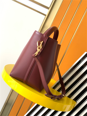 Y.S.L LE 37 Small In Burgundy Shiny Leather Bucket Bag
