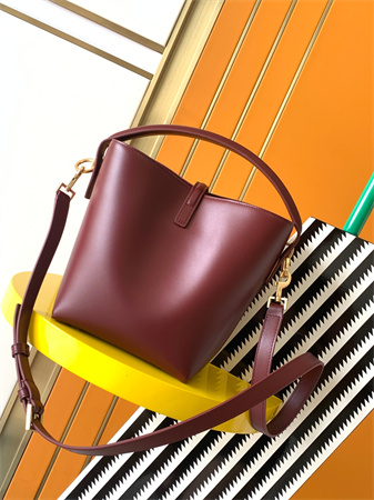Y.S.L LE 37 Small In Burgundy Shiny Leather Bucket Bag