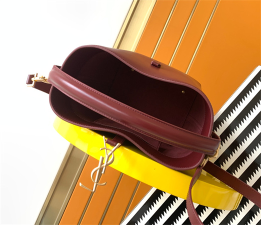 Y.S.L LE 37 Small In Burgundy Shiny Leather Bucket Bag