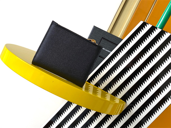 Y.S.L UPTOWN Compact wallet in grain de poudre leather Black