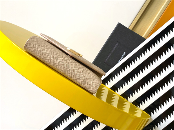 Y.S.L UPTOWN Compact wallet in grain de poudre leather Dk Beige