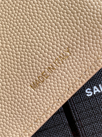 Y.S.L UPTOWN Compact wallet in grain de poudre leather Dk Beige