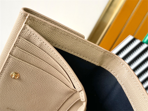 Y.S.L UPTOWN Compact wallet in grain de poudre leather Dk Beige