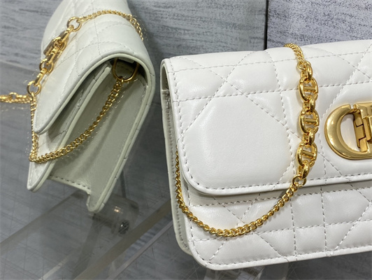 CD MISS CARO POUCH WITH CHAIN Macrocannage Lambskin White