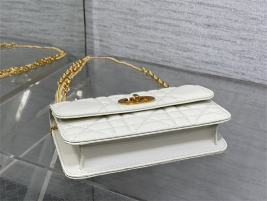CD MISS CARO POUCH WITH CHAIN Macrocannage Lambskin White