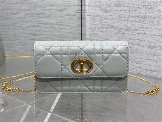 CD MISS CARO POUCH WITH CHAIN Macrocannage Lambskin Grey