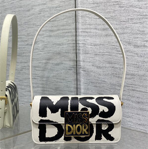 cd miss D*or flap bag graffiti printed calfskin white/black