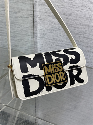 cd miss D*or flap bag graffiti printed calfskin white/black