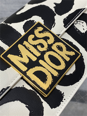 cd miss D*or flap bag graffiti printed calfskin white/black
