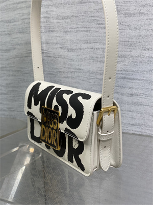 cd miss D*or flap bag graffiti printed calfskin white/black