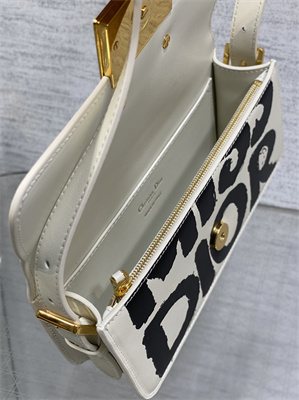 cd miss D*or flap bag graffiti printed calfskin white/black