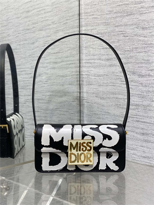 cd miss D*or flap bag graffiti printed calfskin black/white