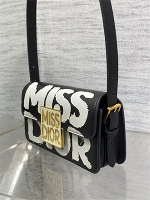 cd miss D*or flap bag graffiti printed calfskin black/white