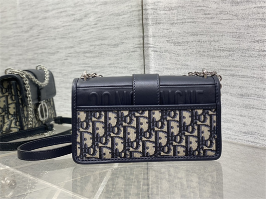 CD 30 Montaigne East-West Bag With Chain Blue Oblique Jacquard & Leather