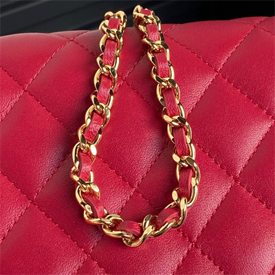 Ch*el flap phone holder with chain shiny lambskin, imitation pearls & gold-tone metal red ap4284