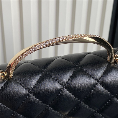 Ch*el clutch with chain lambskin, strass & gold-tone metal black  ap4293