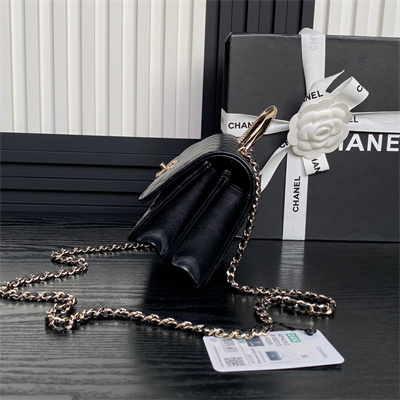 Ch*el clutch with chain lambskin, strass & gold-tone metal black  ap4293