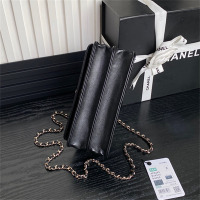 Ch*el clutch with chain lambskin, strass & gold-tone metal black  ap4293